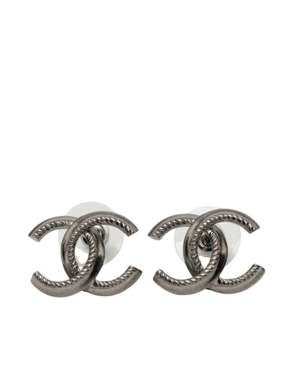 Chanel CC Logo Stud Earrings 11A Stamp Silver Metal